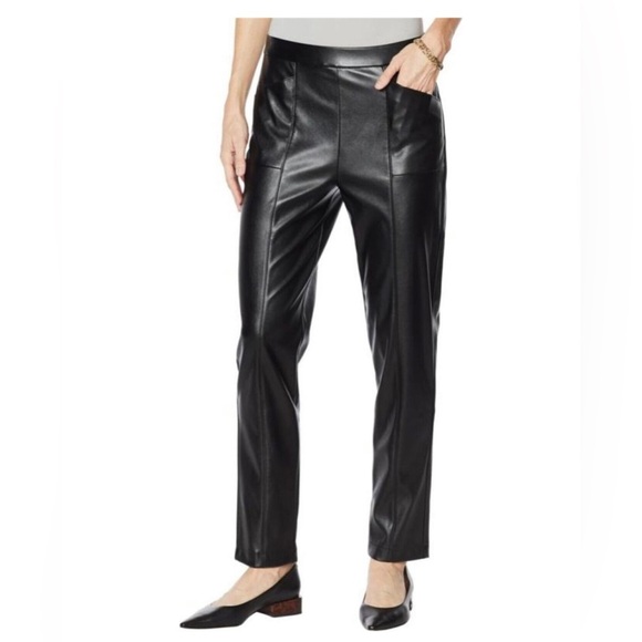 H Halston Faux Leather Seamed Pull-On Pants Large - Picture 1 of 8